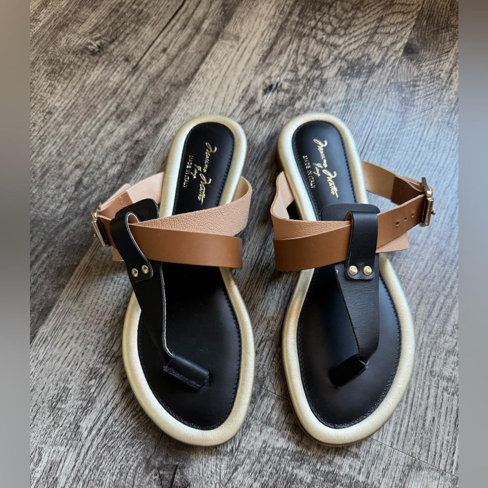 Massimo Matteo Tan, Black & Gold Accent Women’s Strap Sandals - Picture 2 of 6